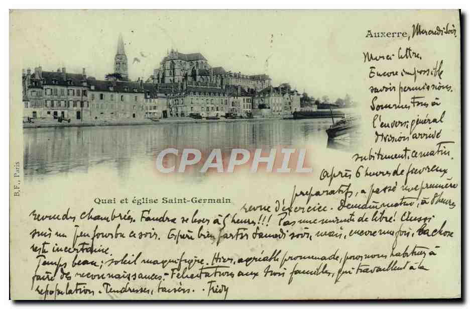 Auxerre, Quai et église Saint-Germain — B.F., Paris — n° de série non visible