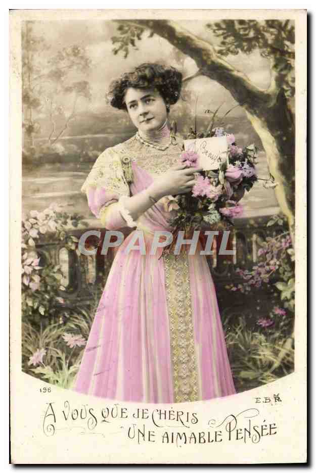 Donna in abito rosa — paesaggio bucolico — E.B. n° 196