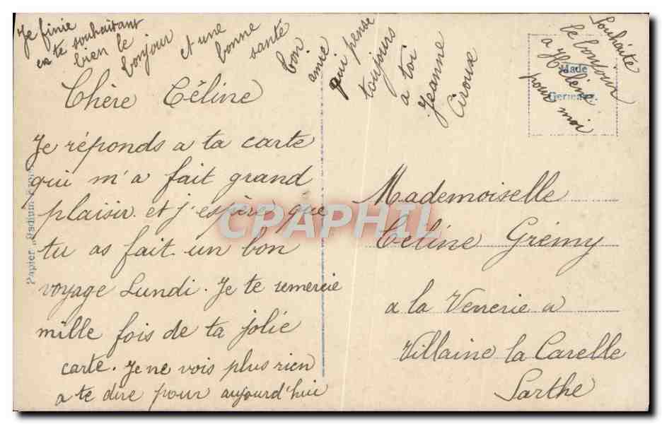 Jeune femme en robe jaune tenant un bouquet — Carte postale colorisée — Éditeur R. 4587-2 — Verso