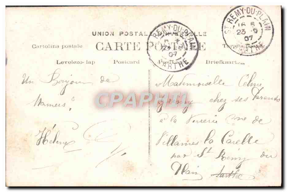 Couple en amoureux — décor de jardin — éditeur inconnu — Verso