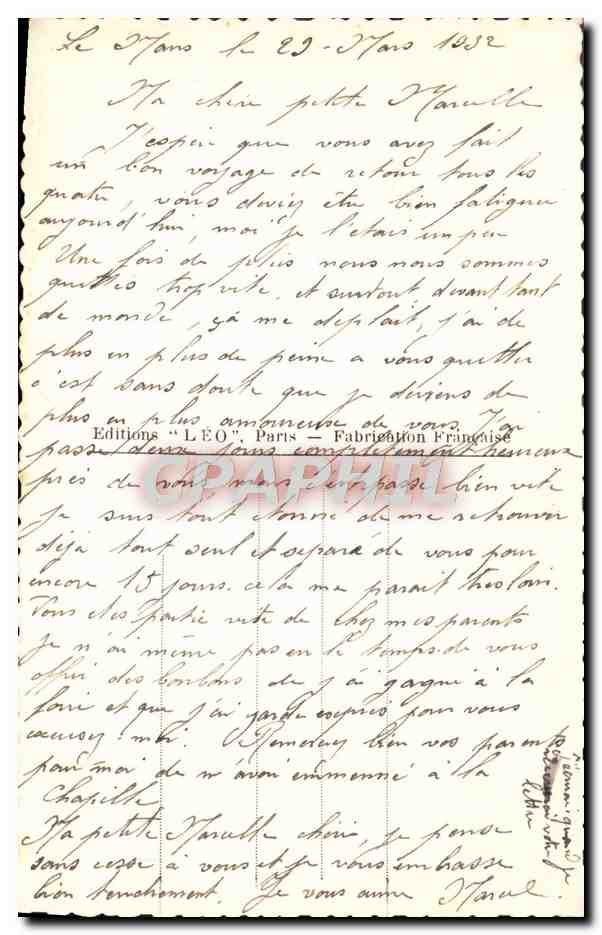 Jeune homme à la table — roses — éditeur Léo, n° 5265 — Verso