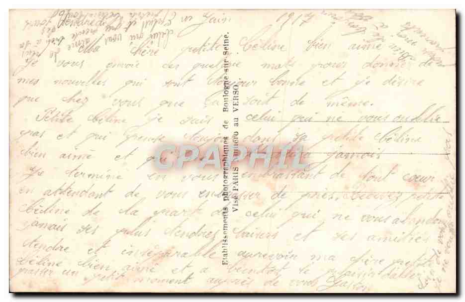 Jeune couple — soldat et femme en robe rose — Établissements photographiques de Bonnigues-sur-Seine — Rückseite