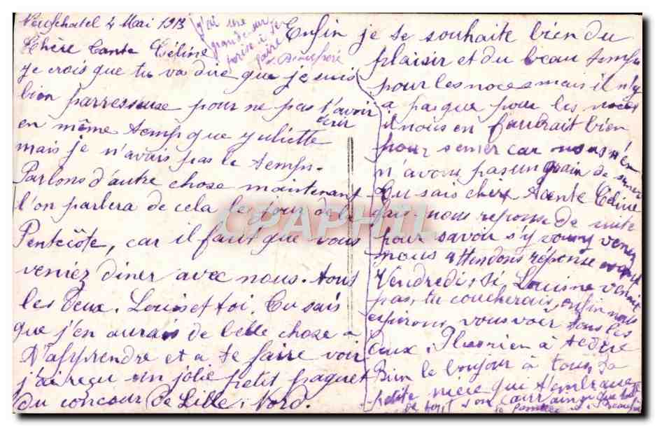 Couple en tenue d'époque — scène de courtoisie avec rose — REX 3015 — Verso
