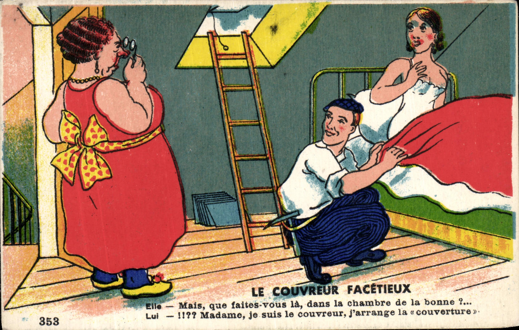 CPA Fantaisie Le couvreur facetieux