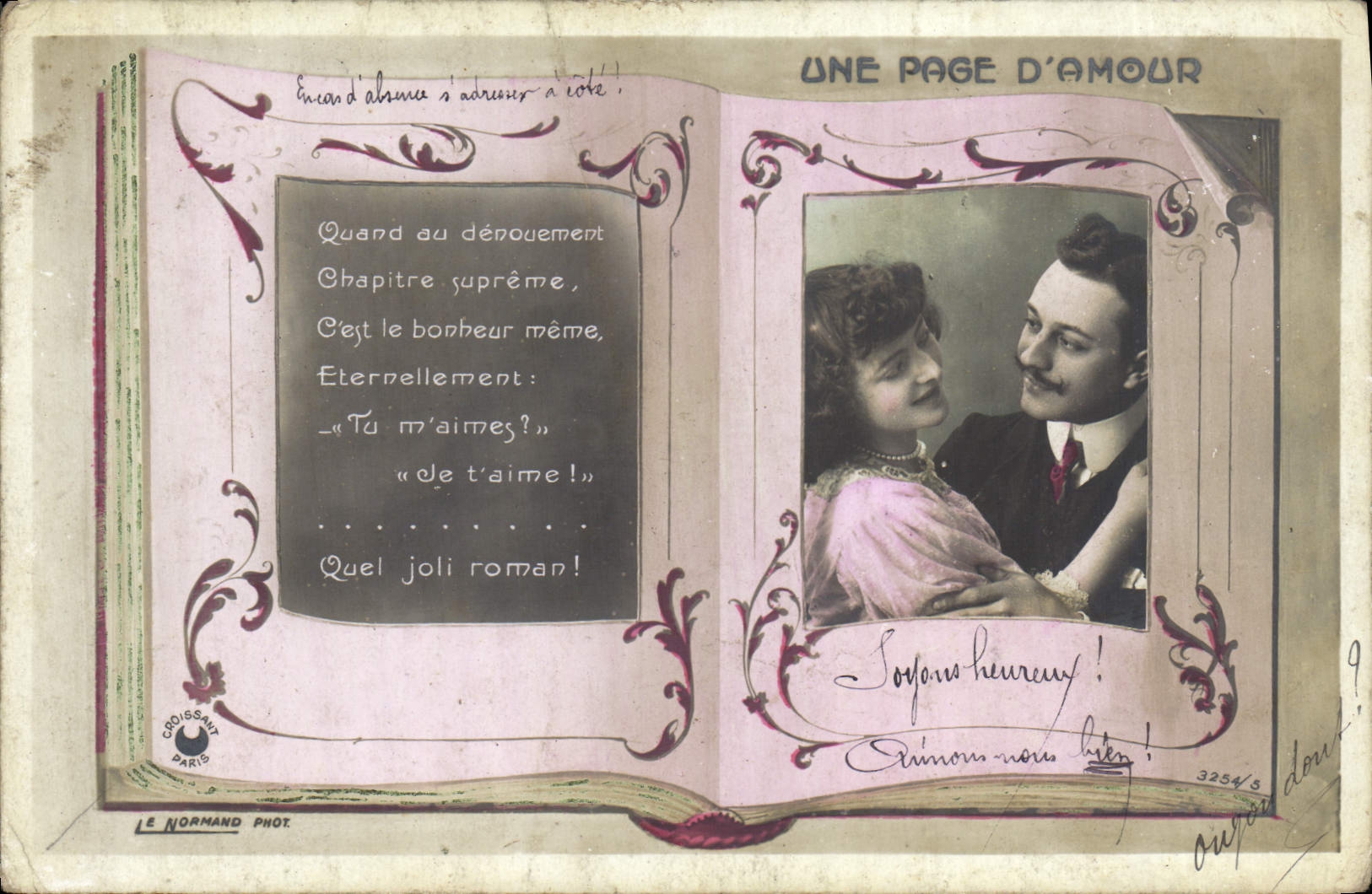 Une page d'amour — scène d'amour et poème — Le Normand Phot. n°3254/5