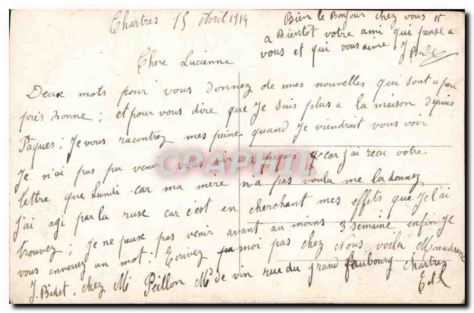 Couple en tenue de soirée — scène amoureuse — J.N. Paris, n° 1651 — Verso