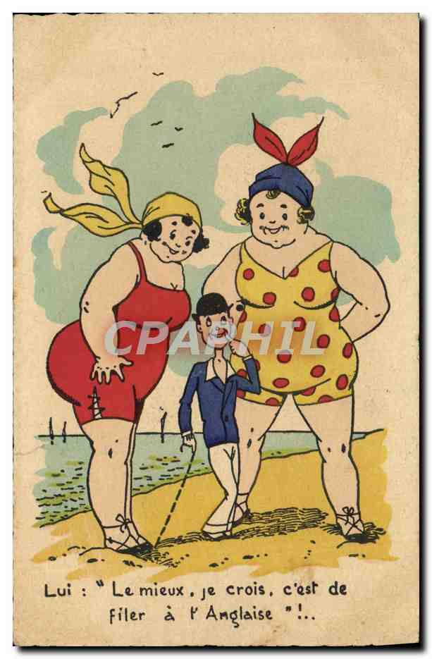 CPA Fantaisie Femmes fortes a la plage 