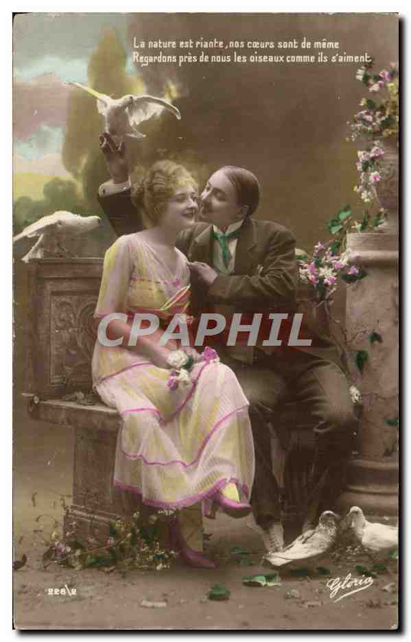 Couple amoureux avec colombes — éditeur Glono, n° 2282