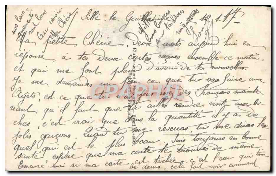 Couple amoureux avec colombes — éditeur Glono, n° 2282 — Verso
