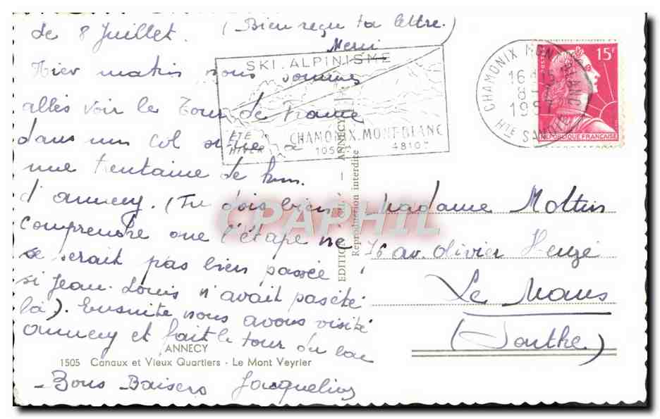 CPM Annecy Canaux et Vieux Quartiers Le Mont Veyrier — Verso
