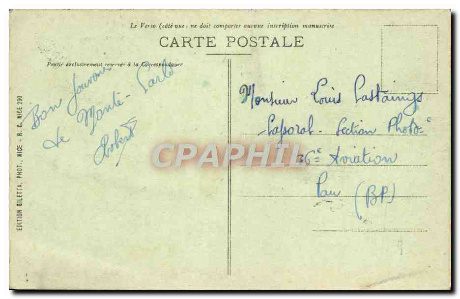 CPA Monte Carlo Vue Generale Bateau — Verso