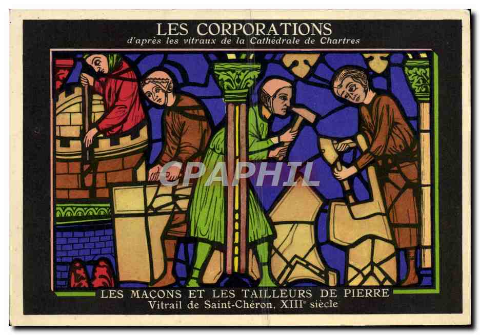 CPA Les Corporations d'Apres les Vitraux de la Cathedrale de Chartres Les macons et les tailleurs de pierre Aspirine 