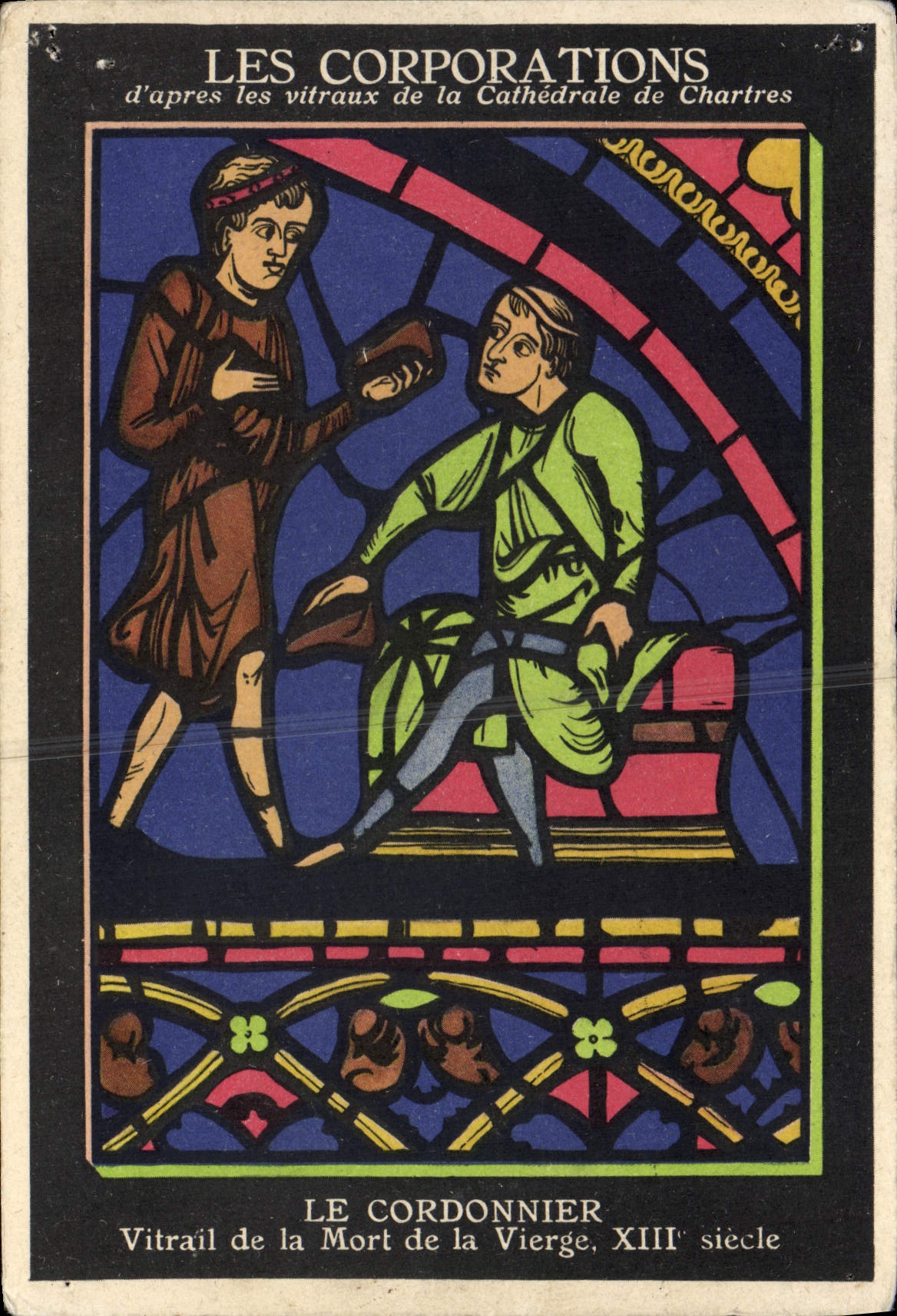 CPA Les Corporations d'Apres les Vitraux de la Cathedrale de Chartres Le cordonnier 