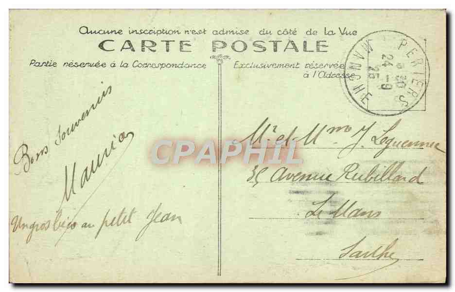 Cherbourg — Boot, das aus dem Hafen bei Mondlicht herausfährt — Sammlung F. C., Cherbourg — Rückseite