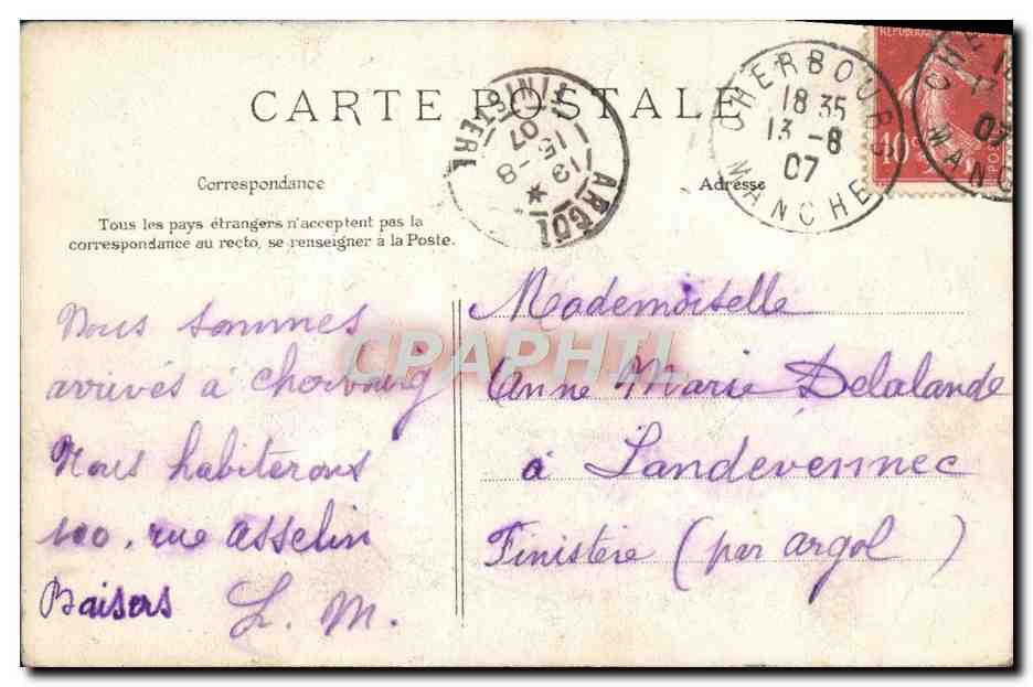 Cherbourg — Le Fort du Roule - Jardin Public et Portail de l'Abbaye — Éditeur C. P. B. N°7 — Rückseite