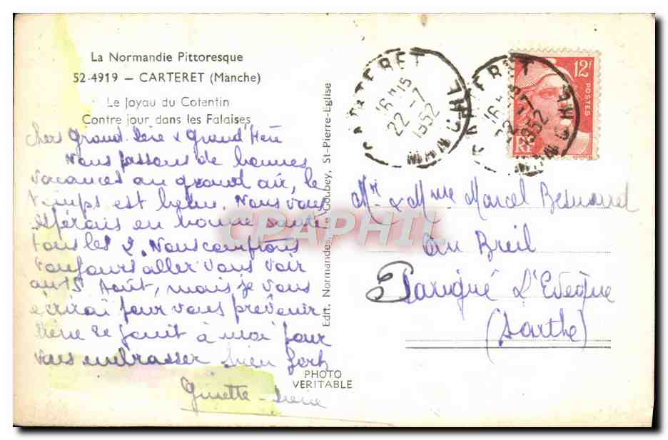 CPM Carteret Le joyau du Cotentin Contre jour dans les falaises  — Rückseite
