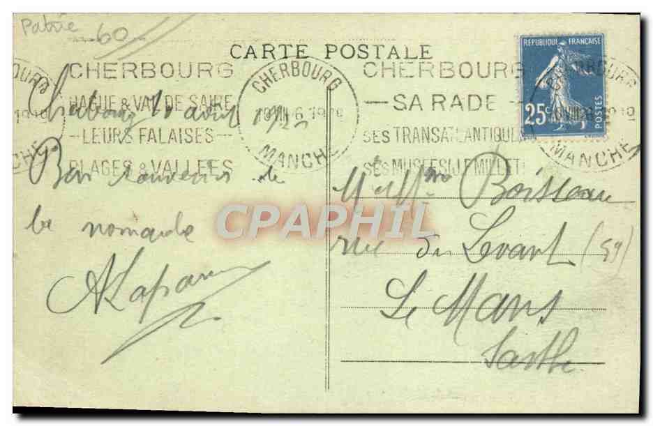 CPA Cherbourg Le Cuirasse Patrie pendant une tempete Bateau — Rückseite