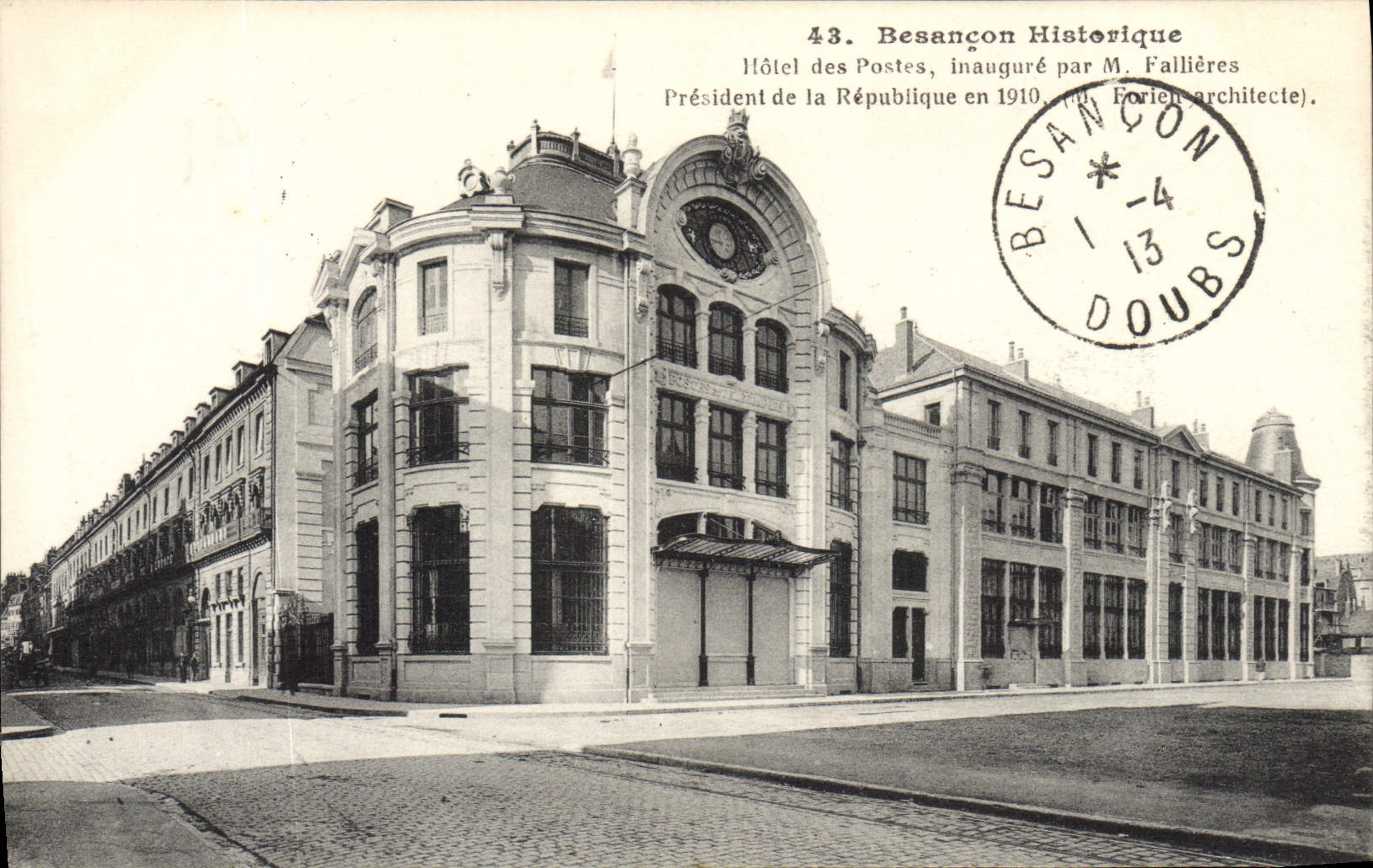 Hôtel des Postes de Besançon — inauguré en 1910 — éditeur Besançon Historique, n°43