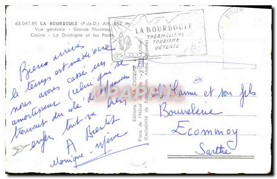 La Bourboule — Vue générale — Éditions de l'Hôtel de l'Île — Rückseite