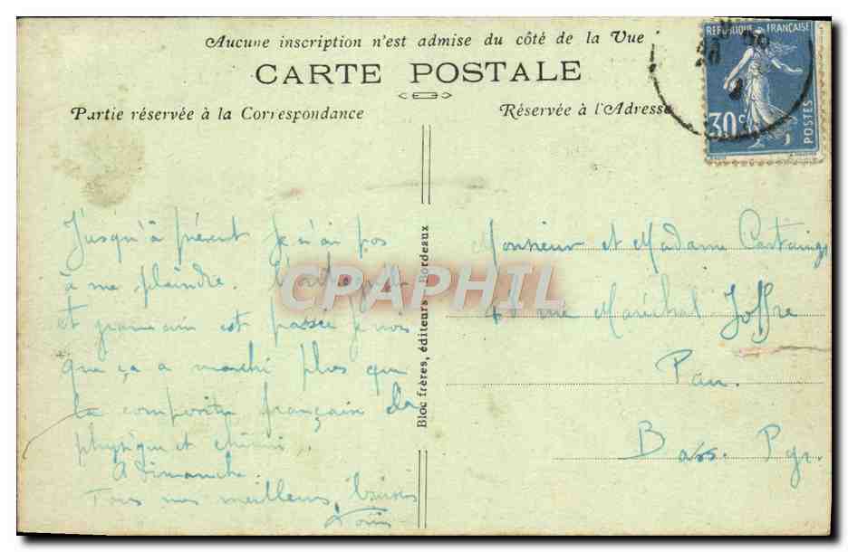 CPA Bordeaux Le Portique de L'Hotel de Ville — Verso