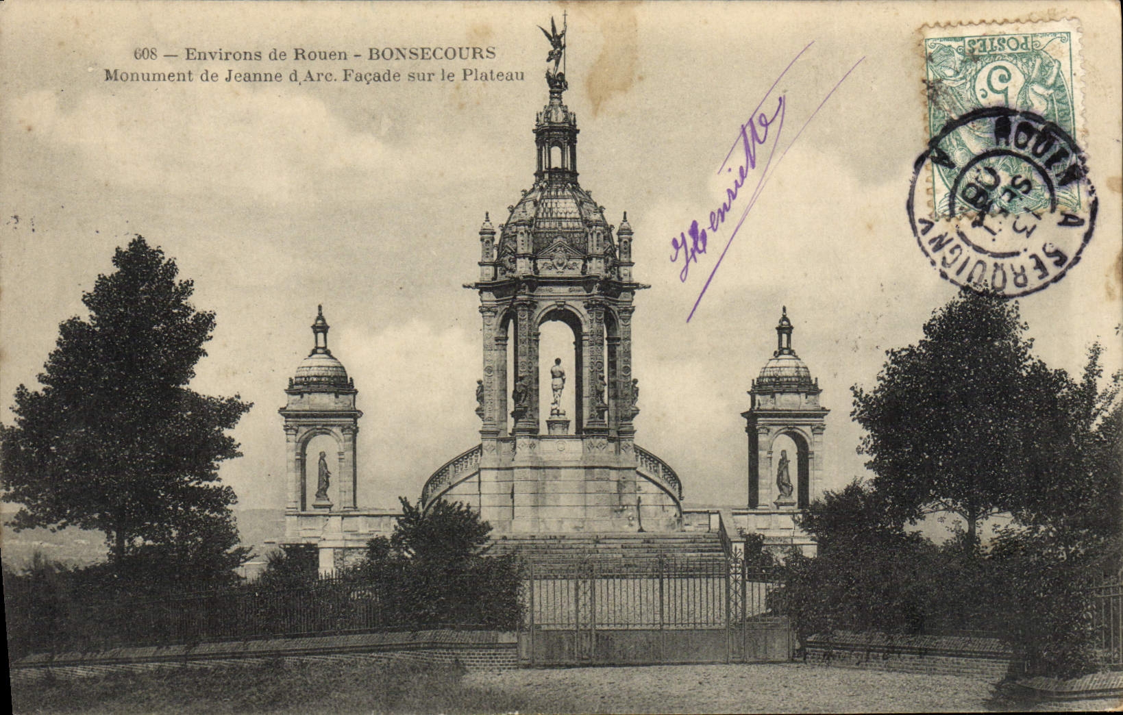 CPA Bonsecours Environs de Rouen Monument de Jeanne d'Arc Facade sur le plateau