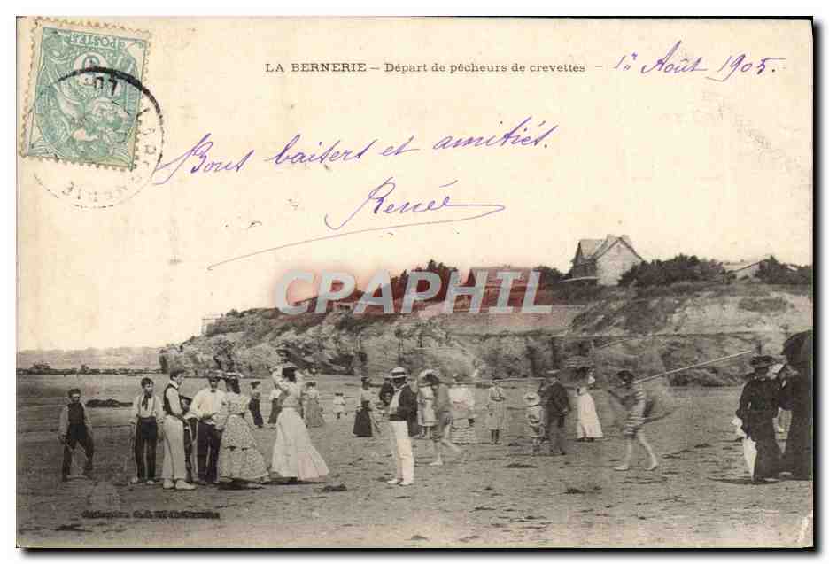 CPA La Bernerie Depart de Pecheurs de Crevettes