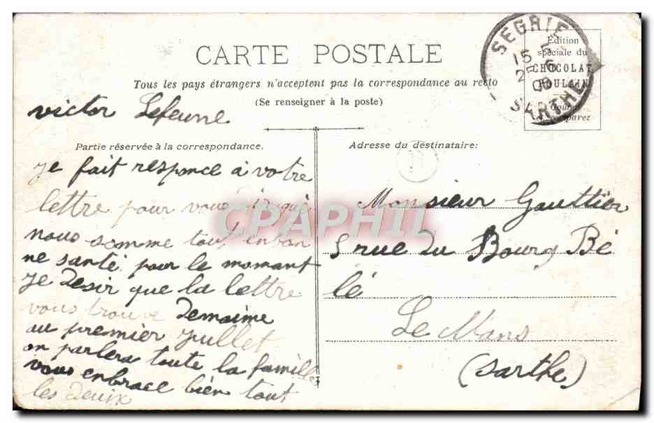 CPA Bordeaux Statue de Gambetta — Verso