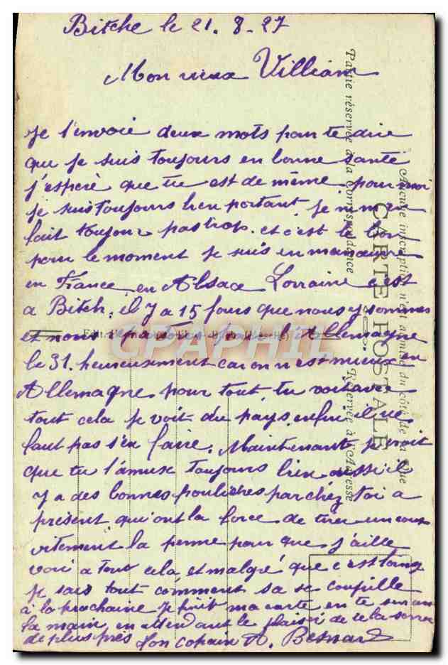 CPA Bitche Caserne Militaria  — Rückseite