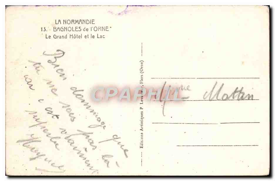 CPA Bagnoles de L'Orne Le Grand Hotel et la Lac — Rückseite