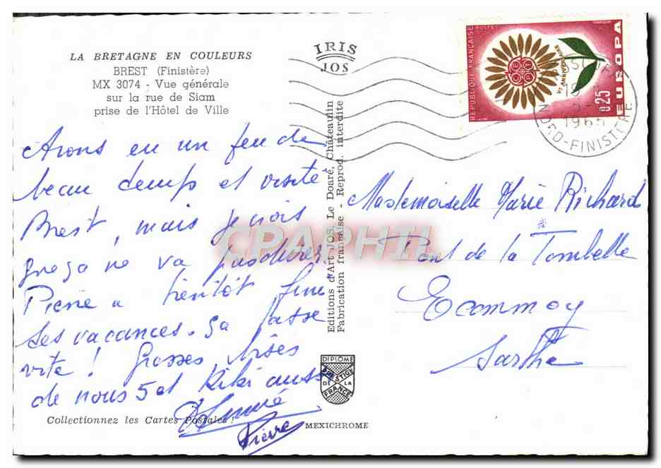 CPM Brest Vue Generale sur la rue du Siam prise de l'hotel de ville  — Rückseite