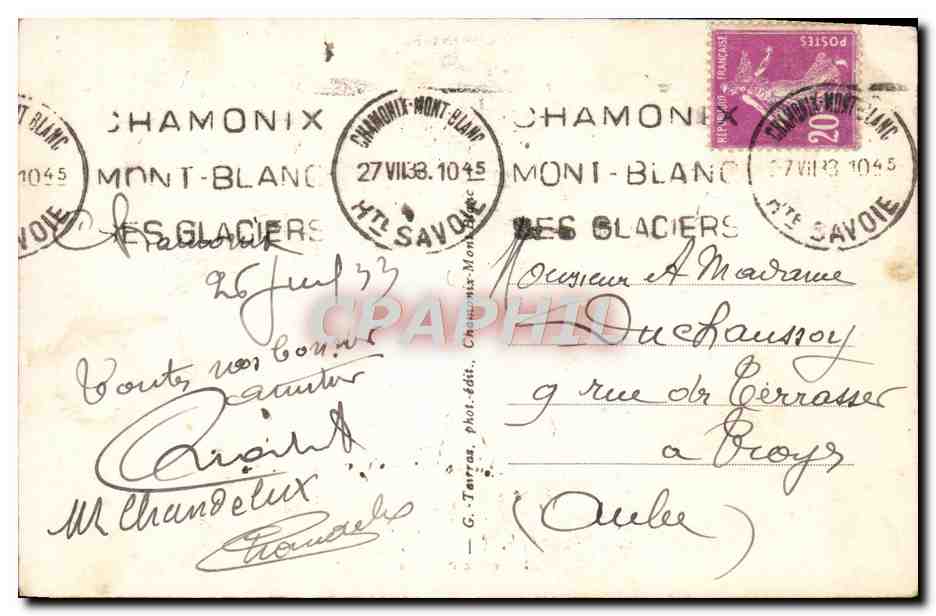 CPA Chamonix Mont Blanc — Rückseite