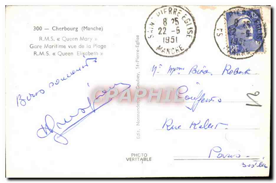 Cherbourg (Manche) — R.M.S. « Queen Mary » et « Queen Elisabeth » — Edit. Normandie, n°300 — Reverso