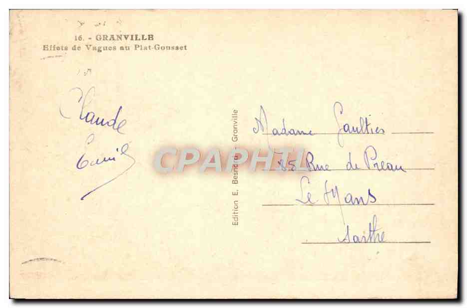 Granville — Effets de Vagues au Plat-Gonsset — Édition E. Besnille, Granville — Rückseite