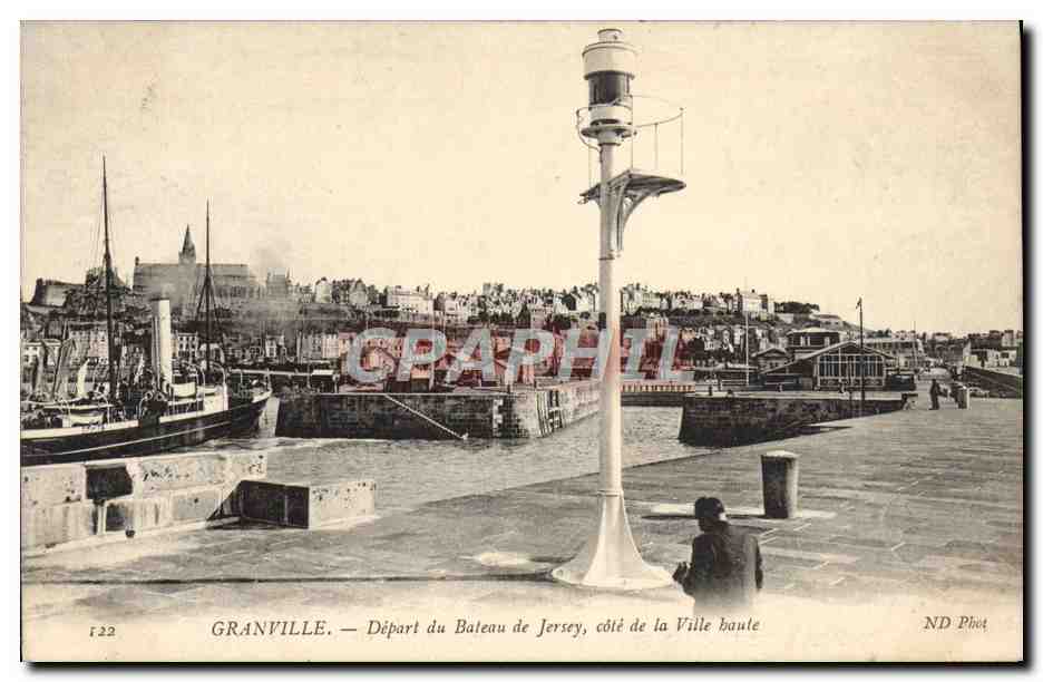 Granville — Abfahrt des Bootes nach Jersey, Seite der Oberstadt — ND Phot