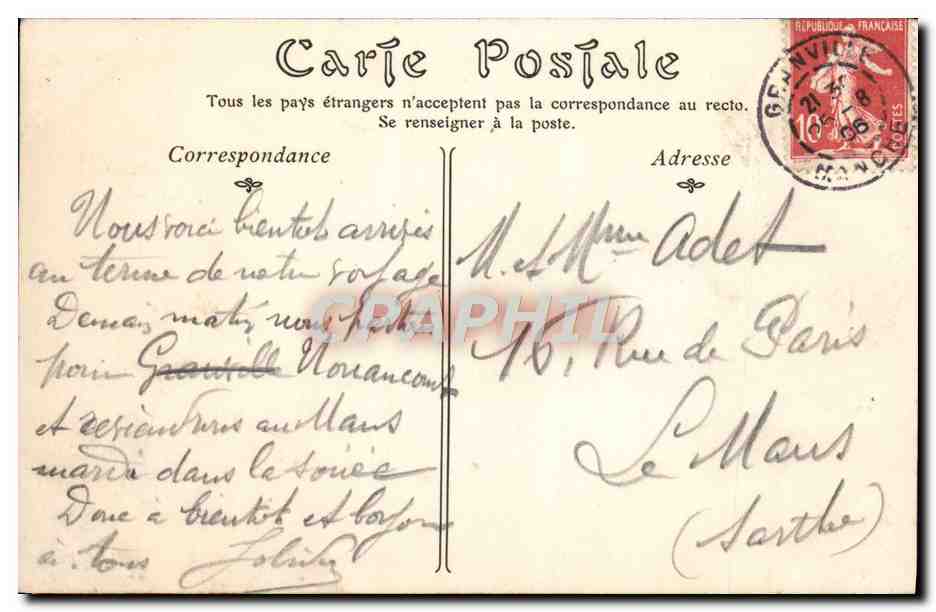 Granville — Abfahrt des Bootes nach Jersey, Seite der Oberstadt — ND Phot — Rückseite