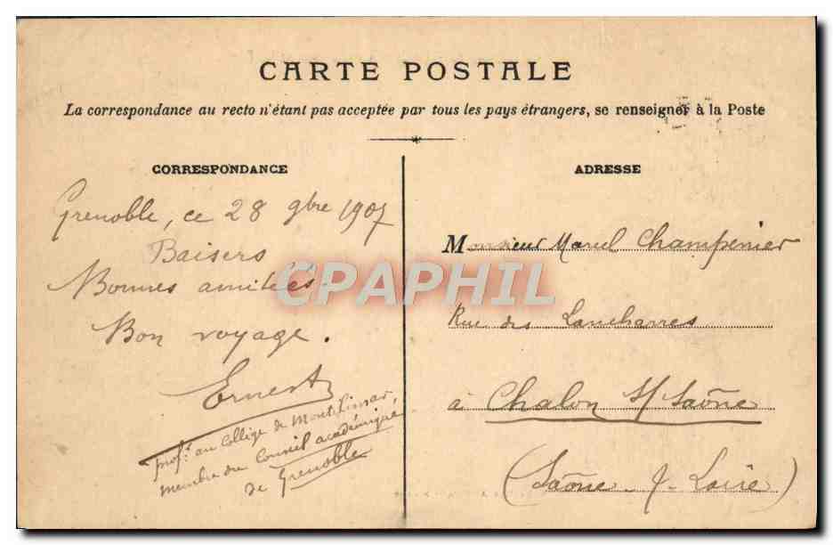 CPA Grenoble Le Jardin des Fleurs et les forts — Verso