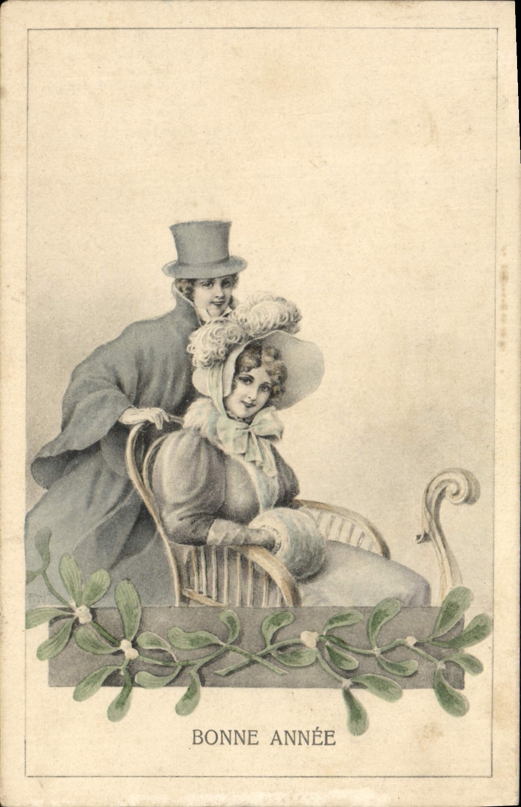 Couple en chariot — Bonne Année — H.H.I.W No 444