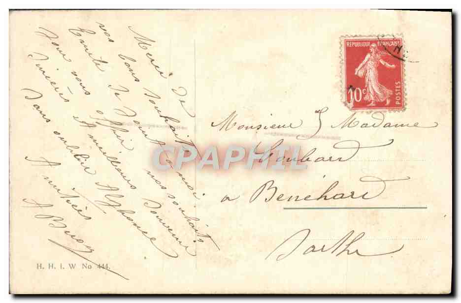 Couple en chariot — Bonne Année — H.H.I.W No 444 — Achterkant