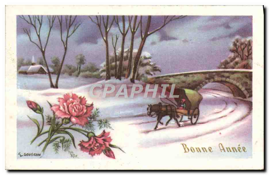CPA Fantaisie Bonne Annee Caleche