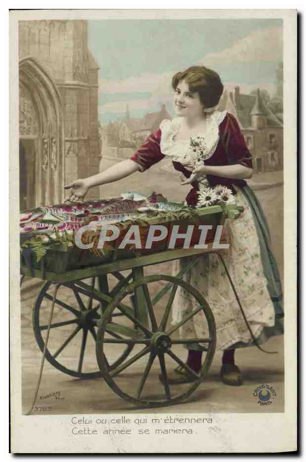 Jeune femme avec chariot de fleurs — éditeur Knaster & Cie, n° 3785