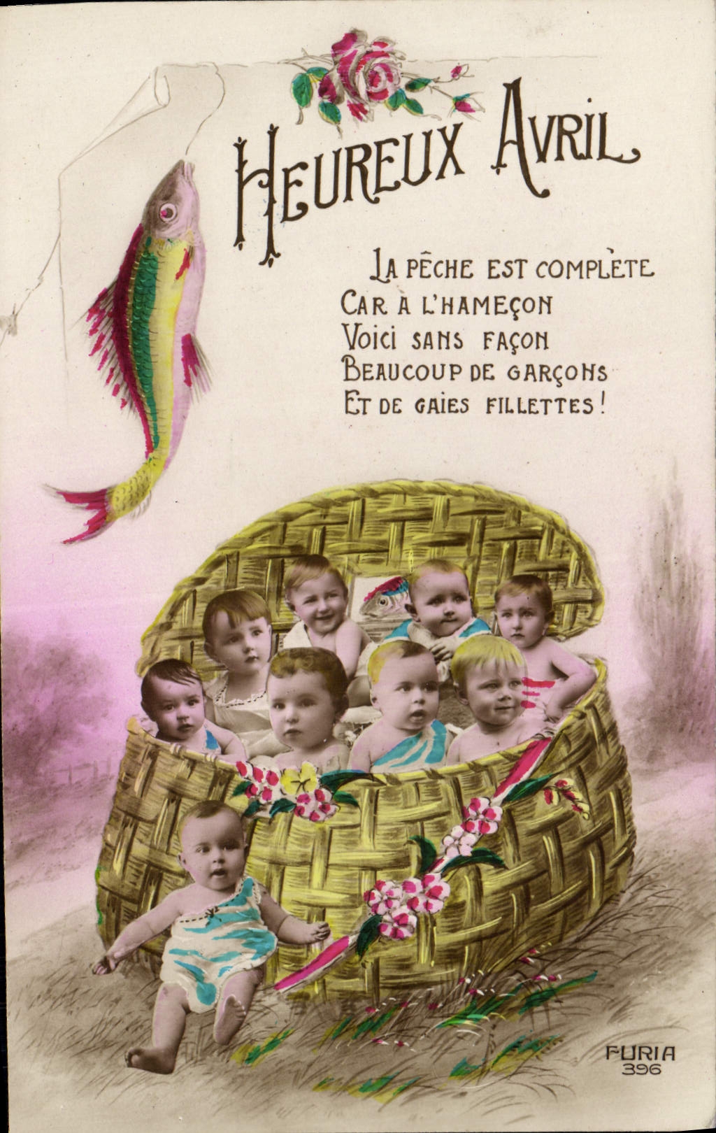 CPA Fantaisie Heureux Avril Bebes Poisson