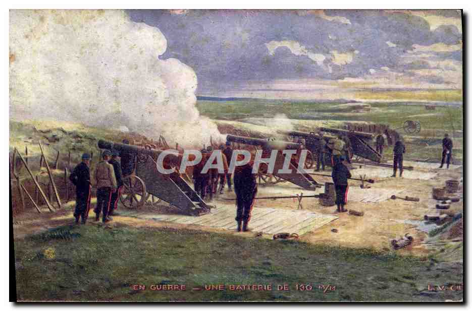CPA Une Batterie De 130 mm Militaria