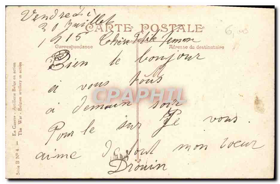 CPA Artillerie Belge En Action Militaria — Rückseite