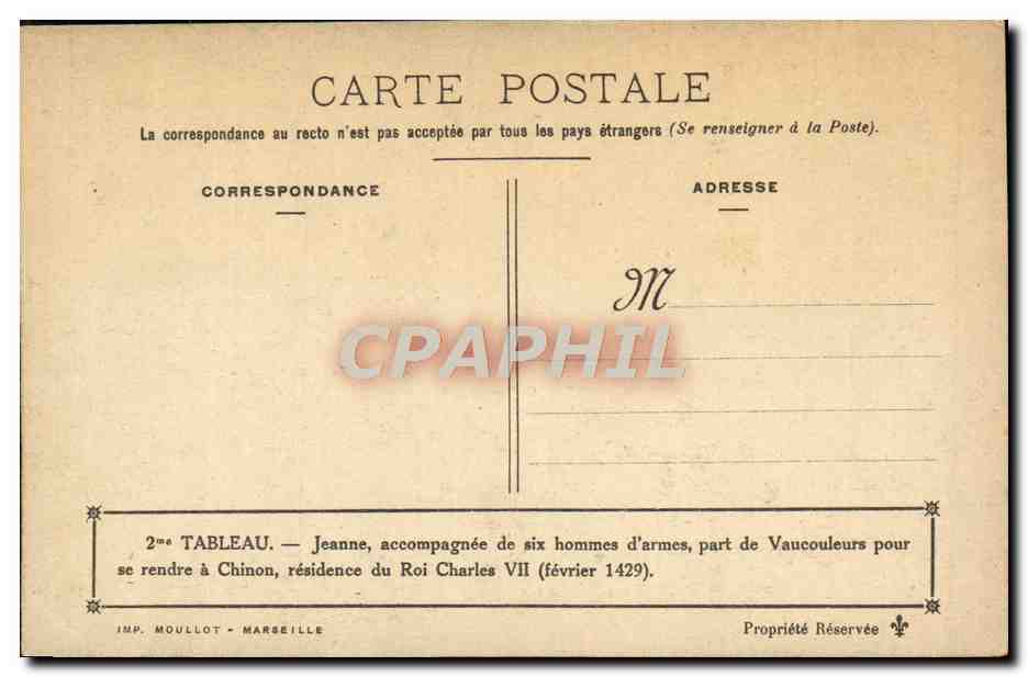 CPA Jeanne d'arc Vaucouleurs Chinon  — Verso
