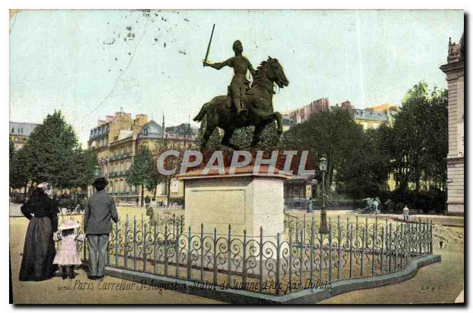 CPA Paris Carrefour St Augustin Statue de Jeanne d'Arc par Dubois 