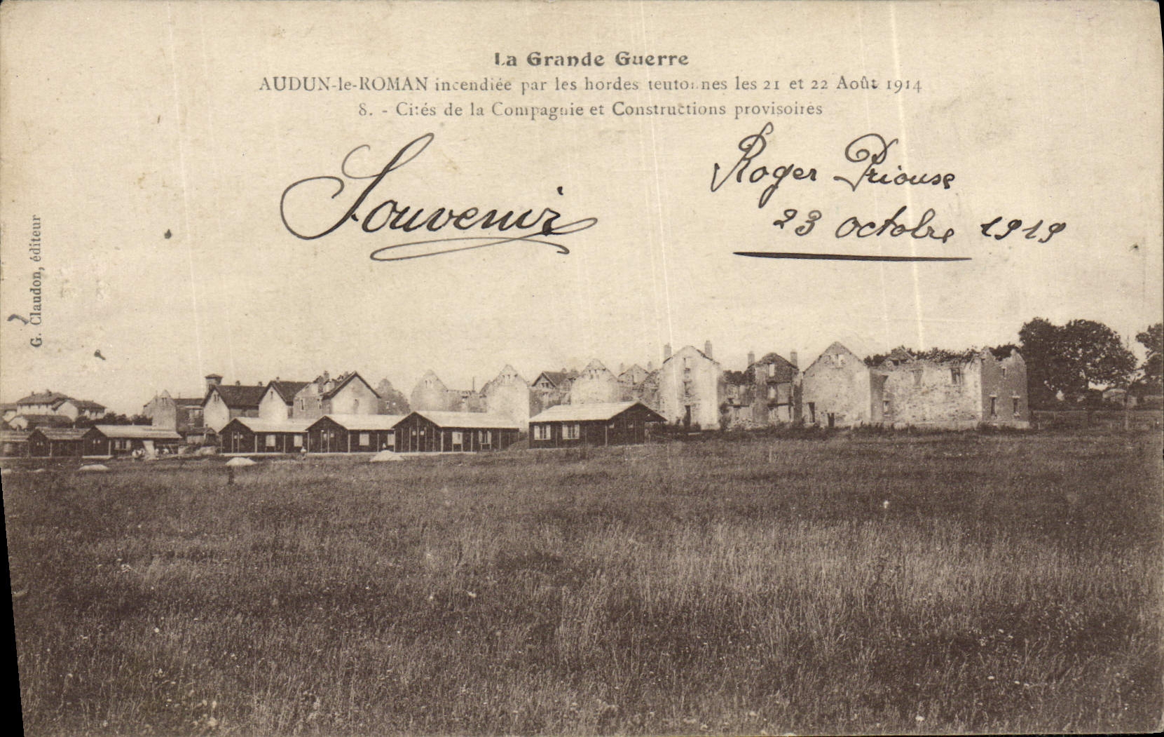 CPA Audun Le Roman Incendiee par les hordes Militaria