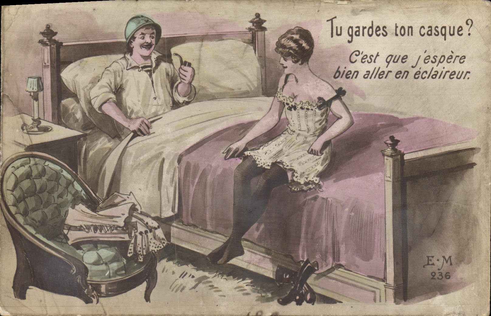 CPA Tu gardes ton Casque Femme Soldat Militaria 