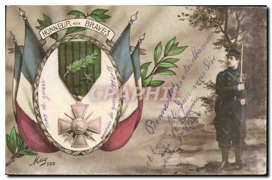 CPA Soldat Militaria Drapeau Medaille