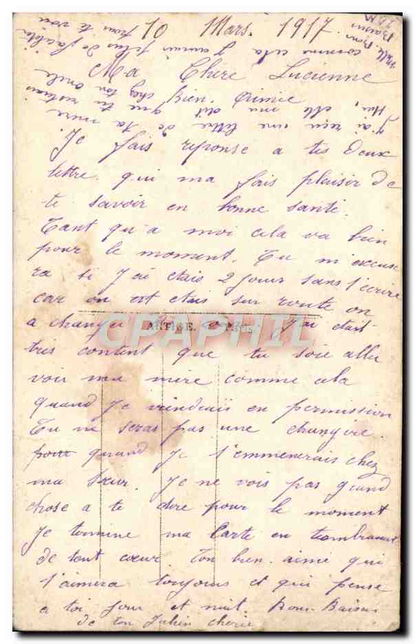Nuit d'Amour — scène de couple avec soldat — La Favorite, n° 2322/4 — Verso