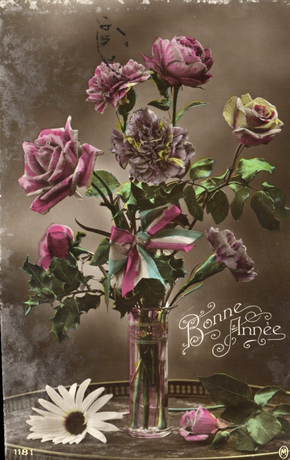 CPA Bonne Annee Fleurs 